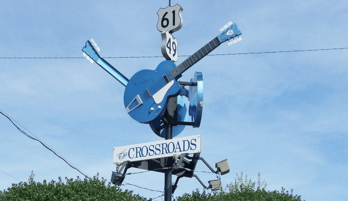 The Crossroads guitar sign in Mississippi